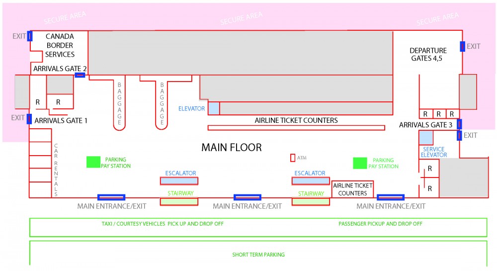 Diagram of the main floor of the Thunder Bay Airport