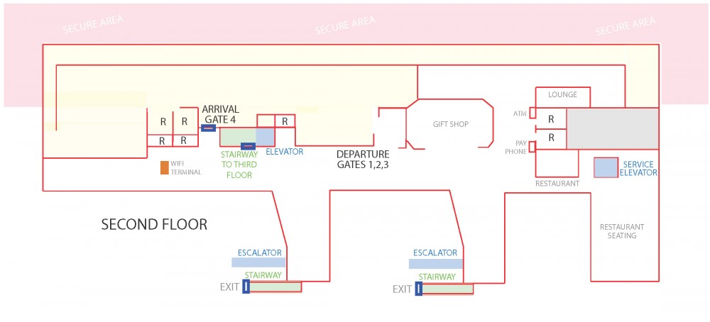 Diagram of the second floor of the Thunder Bay Airport